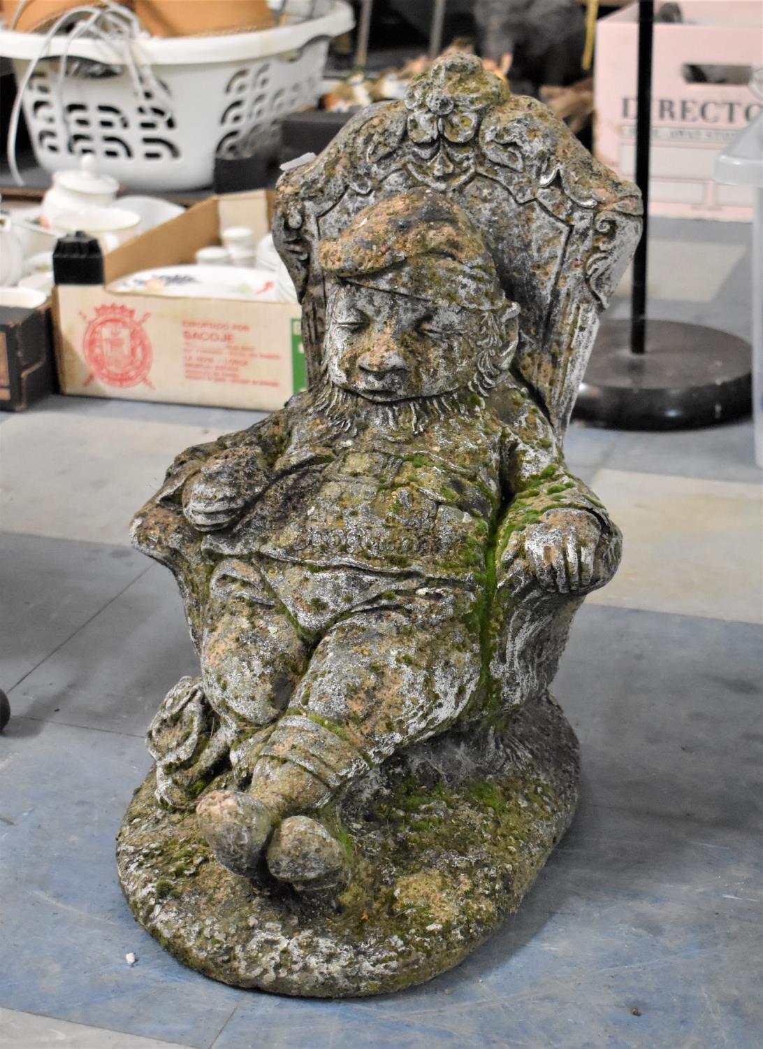 A Reconstituted Stone Garden Figure, Seated Gnome with Pipe, 44cm high