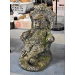 A Reconstituted Stone Garden Figure, Seated Gnome with Pipe, 44cm high