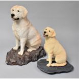 Two Cast Resin Studies of Golden Retrievers on Naturalistic Plinth Bases, Tallest 37cm high