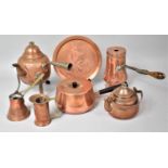 A Collection of Various Metalwares to comprise Copper Side Pouring Copper Kettle on Tripod