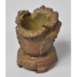 A Small Japanese Bronze Item, Leaves Supported on Circular Stand, Signed to Base, 5cm high