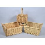 Two Modern Wicker Baskets and a Two Bottle Carrier