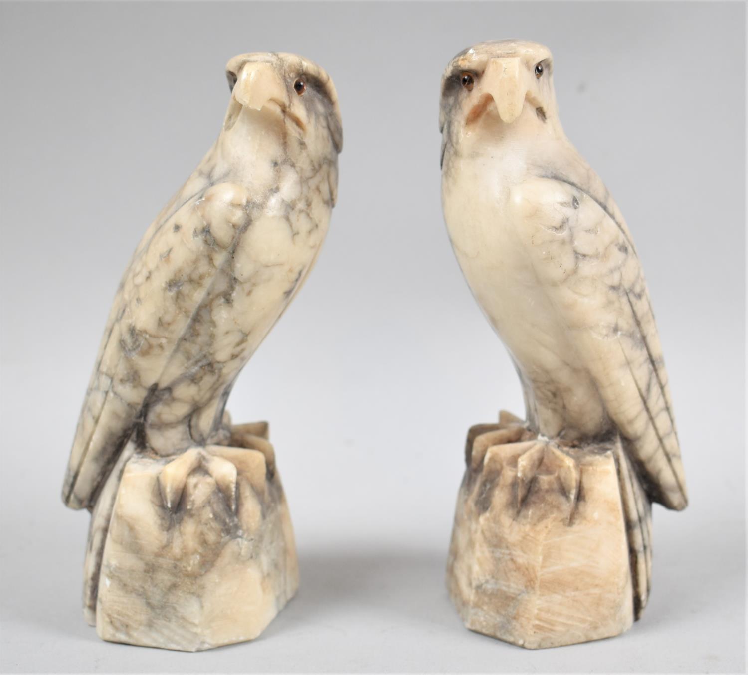 A Pair of Carved Marble Hawks, Each 16cm high