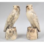A Pair of Carved Marble Hawks, Each 16cm high