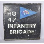 A Large Vintage Military Headquarters Wooden Sign, HQ 47 Infantry Brigade, 123cm x 125cm