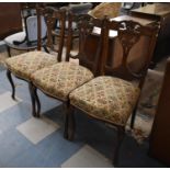 A Set of Three Edwardian Mahogany Framed Salon Side Chairs with Tapestry Upholstered Seats