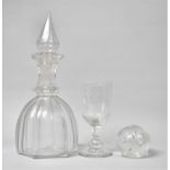 A Late 19th Century Hexagonal Decanter, Hand Blown Rummer and a Bubble Glass Paperweight