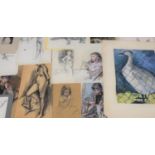 A Folio of Original Artwork to Include Watercolours, Charcoal Sketches, Life Drawings etc