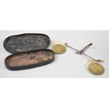 A Late 19th/Early 20th Century Oval Cased Set of Pan Scales with Two Weights, 13cm wide