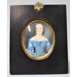 A Framed Oval Miniature of 19th Century Maiden in Blue Dress, Frame 13.5x11cm