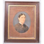A Late Victorian/Edwardian Oak Framed Hand Coloured Photograph of a Lady, 47x55cm Overall