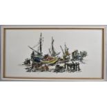A Framed Print Depicting Beached Fishing Boats, After G Tinker, 80x39cm