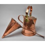 A Copper Cider Warmer of Conical Form Together with a Copper and Brass Lidded Jug, Handle AF