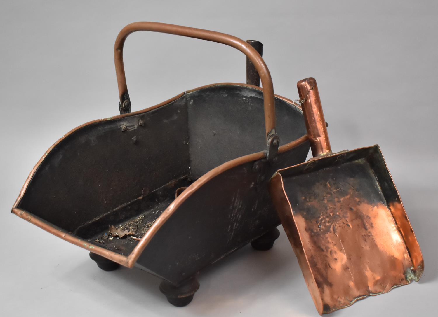 A Late 19th/Early 20th Century Copper Coal Scuttle with Heavy Copper Shovel, 43cm Long