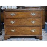 An Edwardian Three Drawer Chest with Replacement Brass Handles, 91cm wide