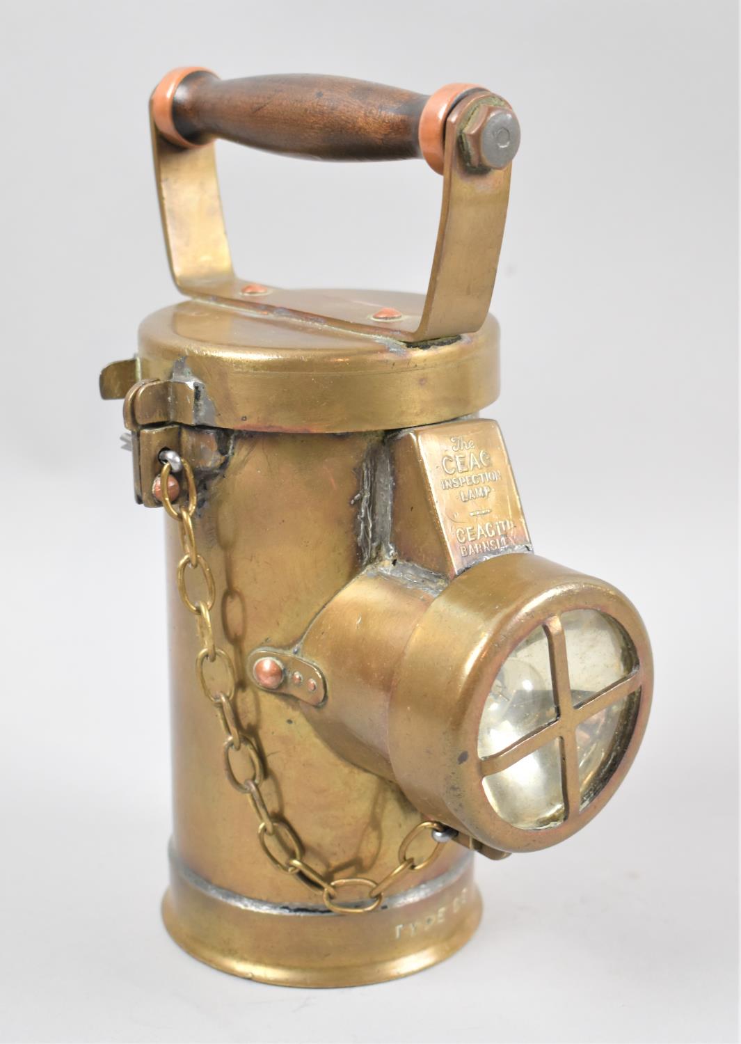 A Vintage Brass Cylindrical Inspection Lamp, by Ceag of Barnsley, Type BE, 22cm high