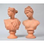 Two Danish Terracotta Busts Stamped P Ipsen Kjobenhavn, Eneret, Venus and Diana, 34cm high. Diana