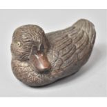 A Japanese Wooden Carving of a Duck, with Signed Circular Inset Disc, 8.5cm long x 6cm high