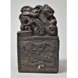 A Large Bronze Seal with Mythical Dragon Turtle and Crawling Dragon Finial, 13cm high