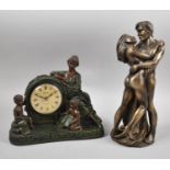 A Bronze Effect Figural French Style Mantle Clock with Quartz Movement Together with a Bronze Effect