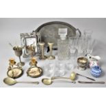 A Collection of Glasswares, Metalwares and Ceramics to Include Champagne Flutes, Easel Clock etc