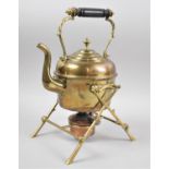 A Late 19th/Early 20th Century Brass Spirit Kettle with Circular Copper Burner