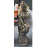 A Reconstituted Stone Garden Figure, Seated Classical Maiden in Robe, 69cm high