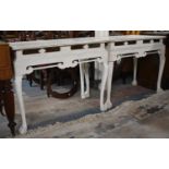 A Pair of White Painted Rectangular Side Tables on Cabriole Supports with Claw and Ball Feet,