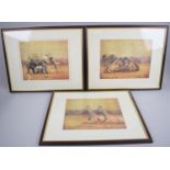 A Set of Three Framed African Prints, Lion, Elephant and Giraffe, Each 32x25cm