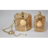 A Pair of Brass and Glass Ceiling Light Fittings