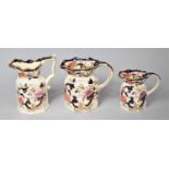 A Collection Three Graduated Masons Mandalay Jugs, Tallest 19cm high