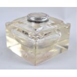 A Silver Topped Glass Inkwell and Pen Rest by J and D Ltd, Birmingham 1906, 10cms Square
