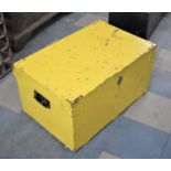 A Yellow Painted Toolbox with Hinged Lid, Metal Carrying Handles, 72cm wide