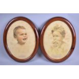 A Pair of American Oval Prints of Children, 'Forbidden Fruit' and 'Hello Daddy', Each 39x29cm