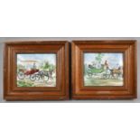 Two Framed Continental Hand Painted Ceramic Plaques, Carretela and Milord, Each 22x19.5cm Overall