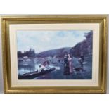 A Large Framed Print Depicting River Picnic Scene, 74x50cm