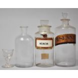 A Collection of Three Late Victorian Chemist Jars and One Vintage Eye Glass