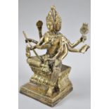 A Gilt Bronze Indian Study of a Hindu God with Four Faces and Six Arms on Square Plinth Base, 20cm
