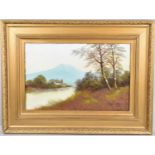 A Large Gilt Framed Oil Depicting Cottage Beside River, 57x37cm