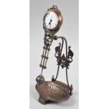 A Reproduction Victorian Style Bronze Swing Mystery Clock, 28cm high