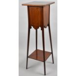 An Inlaid Edwardian Mahogany Plant Stand with Square Top and Stretcher Shelf, 91cms High