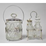 An Edwardian Silver Plate and Glass Four Bottle Cruet Together with a Later Ice Bucket