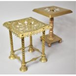 Two Late Victorian Brass Square Topped Kettle Stands, Each 26cm high