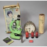 A Child's Microscope, Veglia Vintage Alarm Clock, Ventimeter Wind Gauge etc