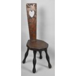 An Early 20th Century Welsh Oak Spinning Chair with Poker Work Decoration