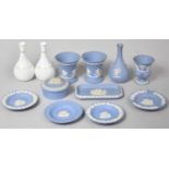 A Collection of Ten Pieces of Wedgwood Jasperware to include Side Plates, Vases, Lidded Pot Etc