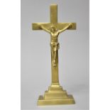 A Continental Brass Crucifix on Rectangular Stepped Base, 25cms High