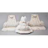 A Collection of Three Cast Plaster Wall Hanging Sconces, Cherub 24cm Wide and Pair of Acanthus