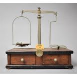 A Maw of London Chemist's Dispensary Balance on Wooden Plinth Base with Two Drawers, 28cm Wide
