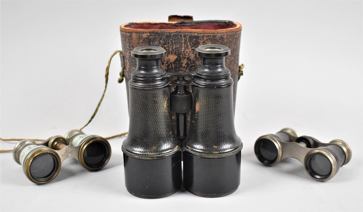 Two Pairs of Opera Glasses and a Pair of Vintage Leather Cased French Binoculars